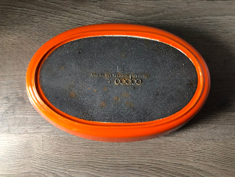 Vintage Orange Copco enameled cast iron Casserole dish by Michael Lax, MID Century Modern Enamelware image 4