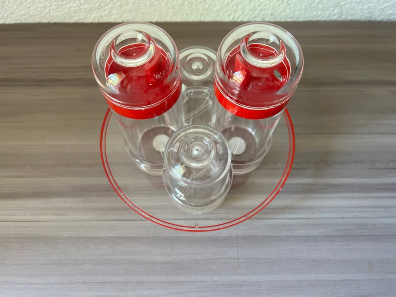 Vintage Red Guzzini, Italian designer red condiment set, 1970s, Ambrogio Pozzi for Guzzini CRUET Spice Rack image 3