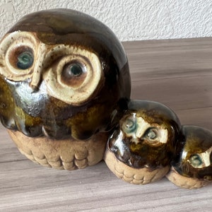 Vintage Ceramic Owl trio, Mid Century Modern Owl image 2