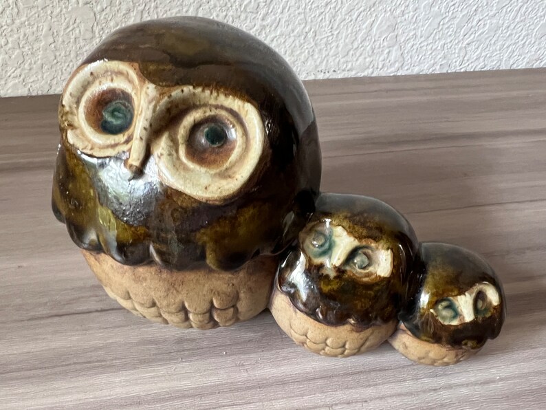 Vintage Ceramic Owl trio, Mid Century Modern Owl image 2