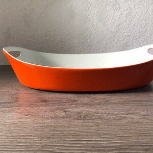 Vintage Orange Copco enameled cast iron Casserole dish by Michael Lax, MID Century Modern Enamelware image 1