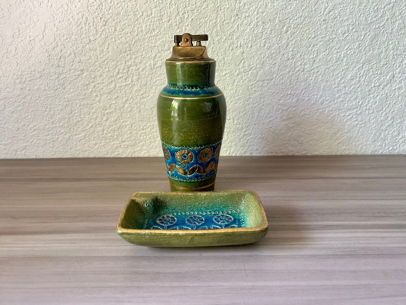 Vintage Bitossi Table Lighter and Ashtray Aldo Londi Rosenthal Netter Thai Silk Mid-Century Modern immagine 1