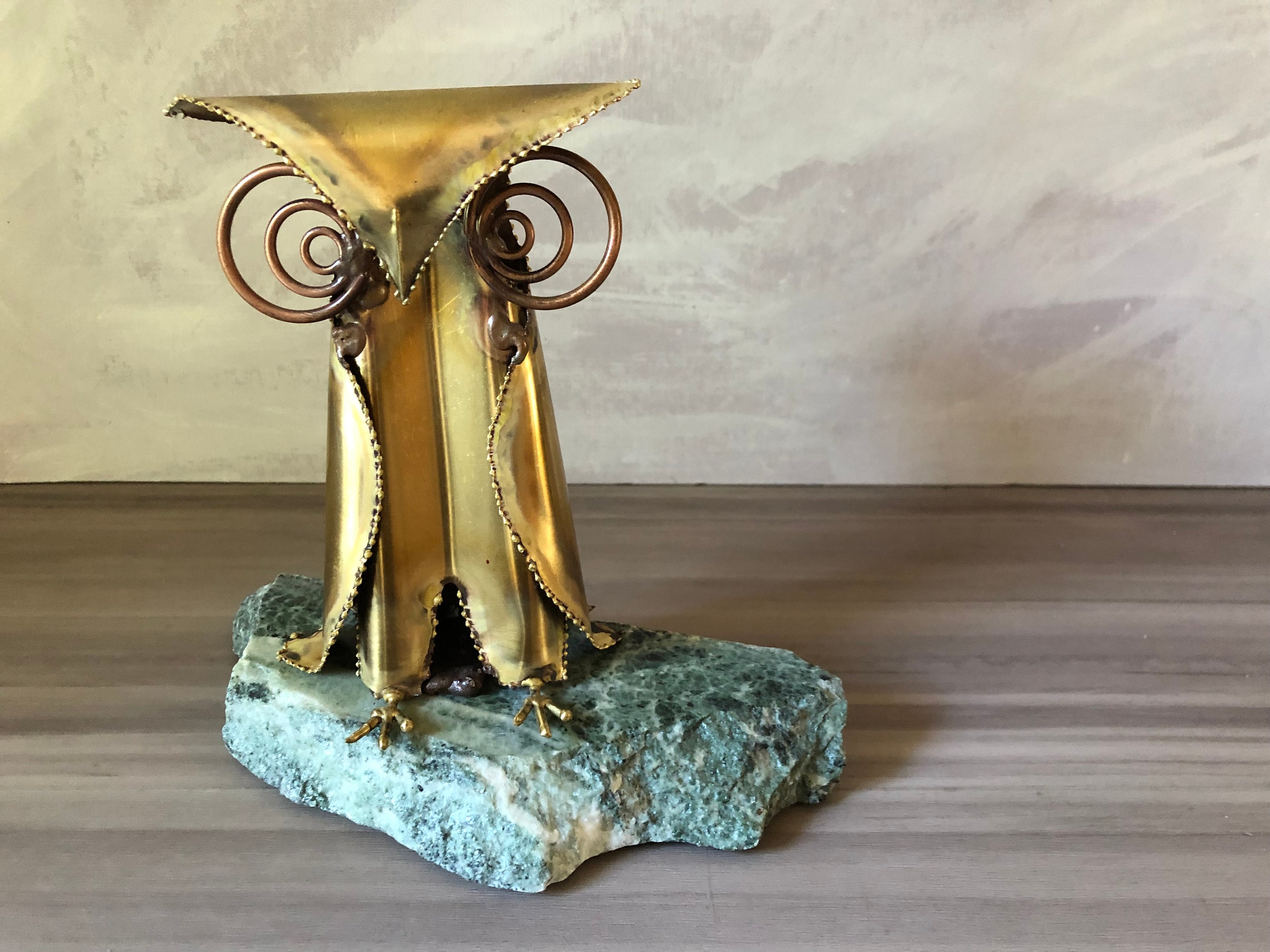 Vintage Mid Century Modern Modernist Metal  Owl Vessel, Vintage nail art, Brutalist Owl Sculpture