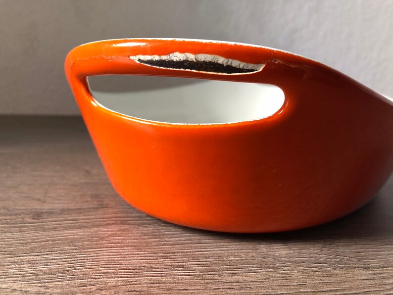 Vintage Orange Copco enameled cast iron Casserole dish by Michael Lax, MID Century Modern Enamelware image 3
