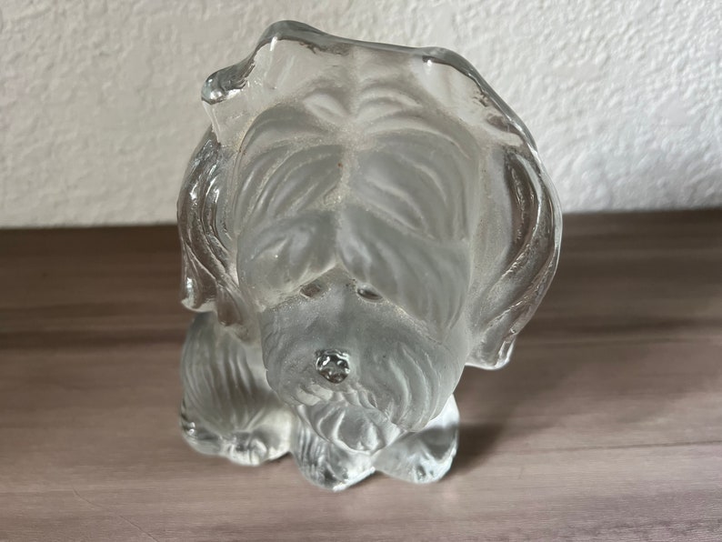 Vintage Viking Glass Yorkshire Terrier Yorkie Paperweight Clear Frosted Art Glass image 2