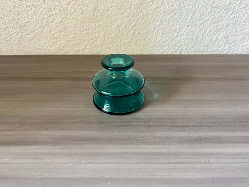 Dansk teal Glass Candle Holder Mini Bud Vase Ink Bottle Vase Jens Quistgaard Design, Vintage Dansk Designs LTD France Inkwell image 2