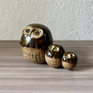 Vintage Ceramic Owl trio, Mid Century Modern Owl image 1