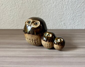 Vintage Ceramic Owl trio, Mid Century Modern Owl