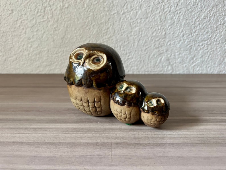 Vintage Ceramic Owl trio, Mid Century Modern Owl image 1