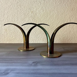Vintage Scandinavian Brass Model Lily Candle Holders by Ivar Ålenius-Björk for Ystad Metall, Set of 2