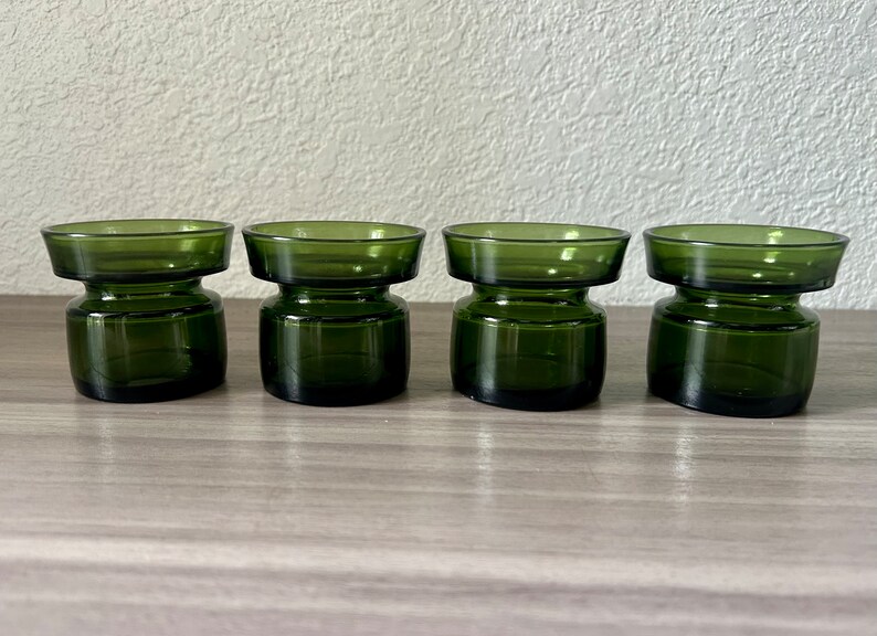 Vintage Dansk Green Glass Candle Holders, Set of 4, Bud Vases Jens Quistgaard Danish Modern image 3