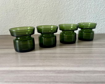 Vintage Dansk Green Glass Candle Holders, Set of 4,  Bud Vases Jens Quistgaard Danish Modern