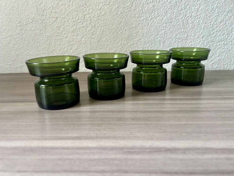 Vintage Dansk Green Glass Candle Holders, Set of 4, Bud Vases Jens Quistgaard Danish Modern image 1