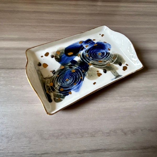 Vintage 1970s Miro Lucru Manual Handmade Ceramic Trinket Dish, Romanian Hand painted Vanity Trinket, Pin Dish