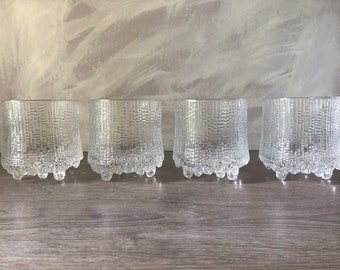 Iittala Ultima Thule Footed On the Rocks Old Fashion  Glasses Designed by Tapio Wirkkala, Finnish, Made in Finland