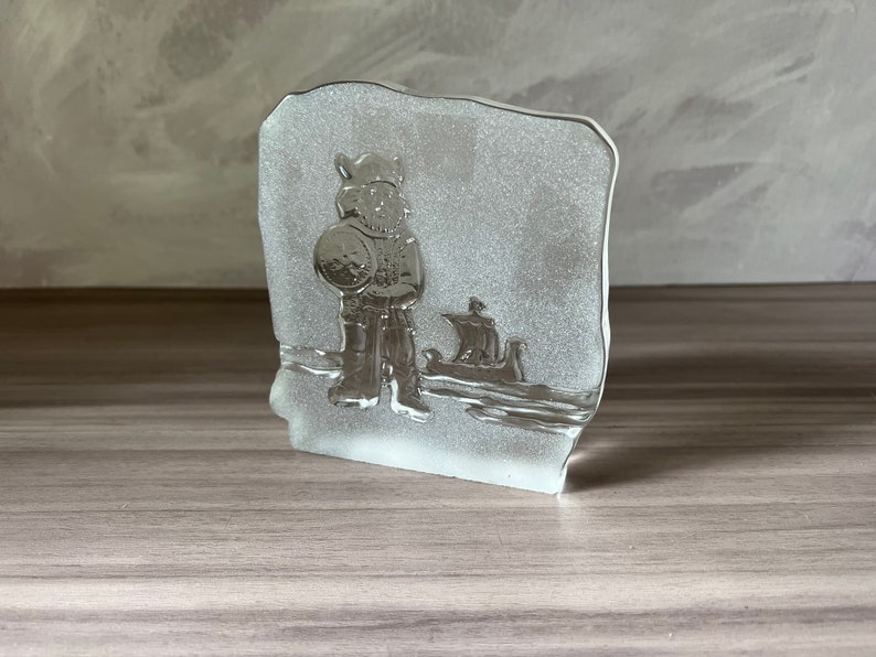 Vintage Nybro Sweden Art Glass Crystal Viking Ship Paperweight image 4