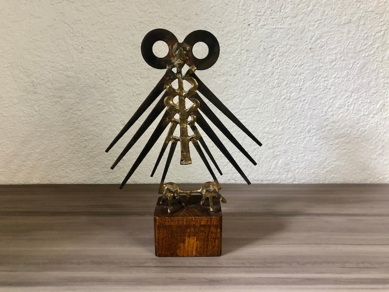 Vintage Mid Century Modern Modernist Metal Owl Vessel, Vintage nail art, Brutalist Owl Sculpture image 1