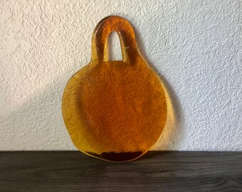 Vintage Cheese Board by Gösta Sigvard for Lindshammar Vintage Amber Glass Plate Dish 70s Scandinavian