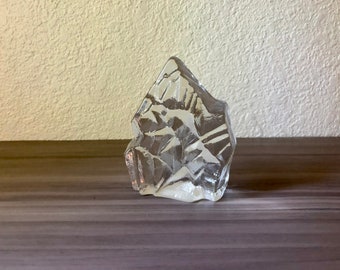 Vintage Crystal Iceberg Paperweight with Etched Viking Ship, Bergdala Glasbruk, J. Johansson