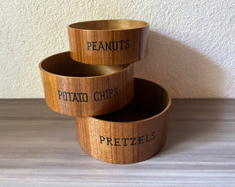 Vintage 3 Piece Teak Snack Bowl Set Nesting Bowls Mid Century Modern