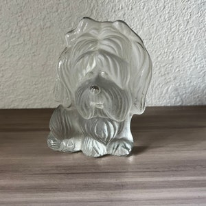 Vintage Viking Glass Yorkshire Terrier Yorkie Paperweight Clear Frosted Art Glass image 1