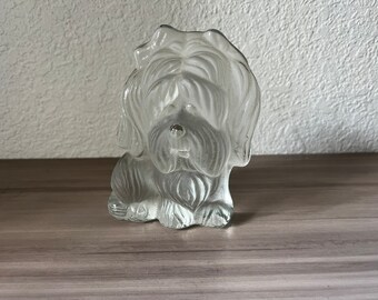 Vintage Viking Glass Yorkshire Terrier Yorkie Paperweight Clear Frosted  Art Glass
