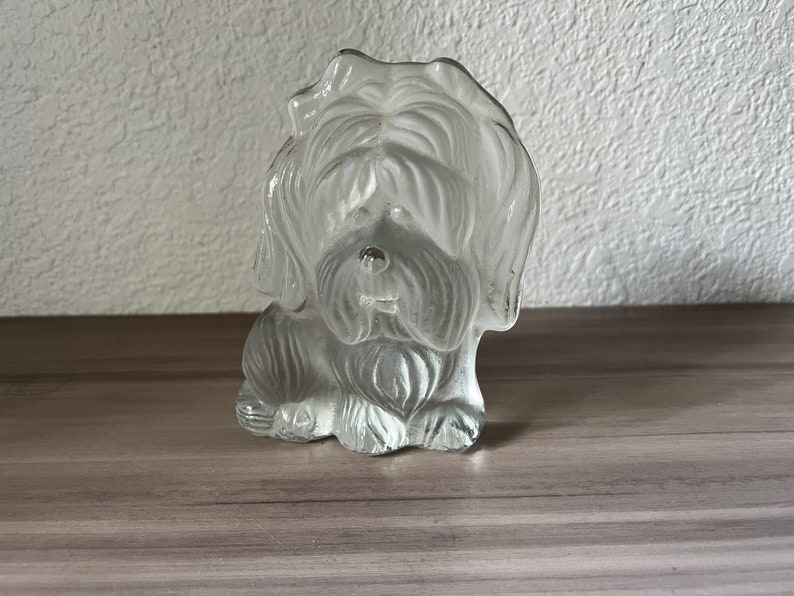 Vintage Viking Glass Yorkshire Terrier Yorkie Paperweight Clear Frosted Art Glass image 1