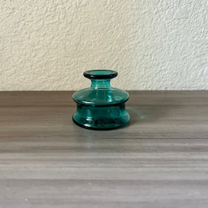 Dansk teal Glass Candle Holder Mini Bud Vase Ink Bottle Vase Jens Quistgaard Design, Vintage Dansk Designs LTD France Inkwell