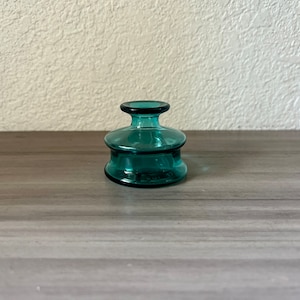 Dansk teal Glass Candle Holder Mini Bud Vase Ink Bottle Vase Jens Quistgaard Design, Vintage Dansk Designs LTD France Inkwell image 1