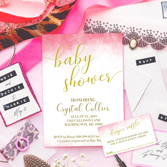 pretty in pink baby shower invitations