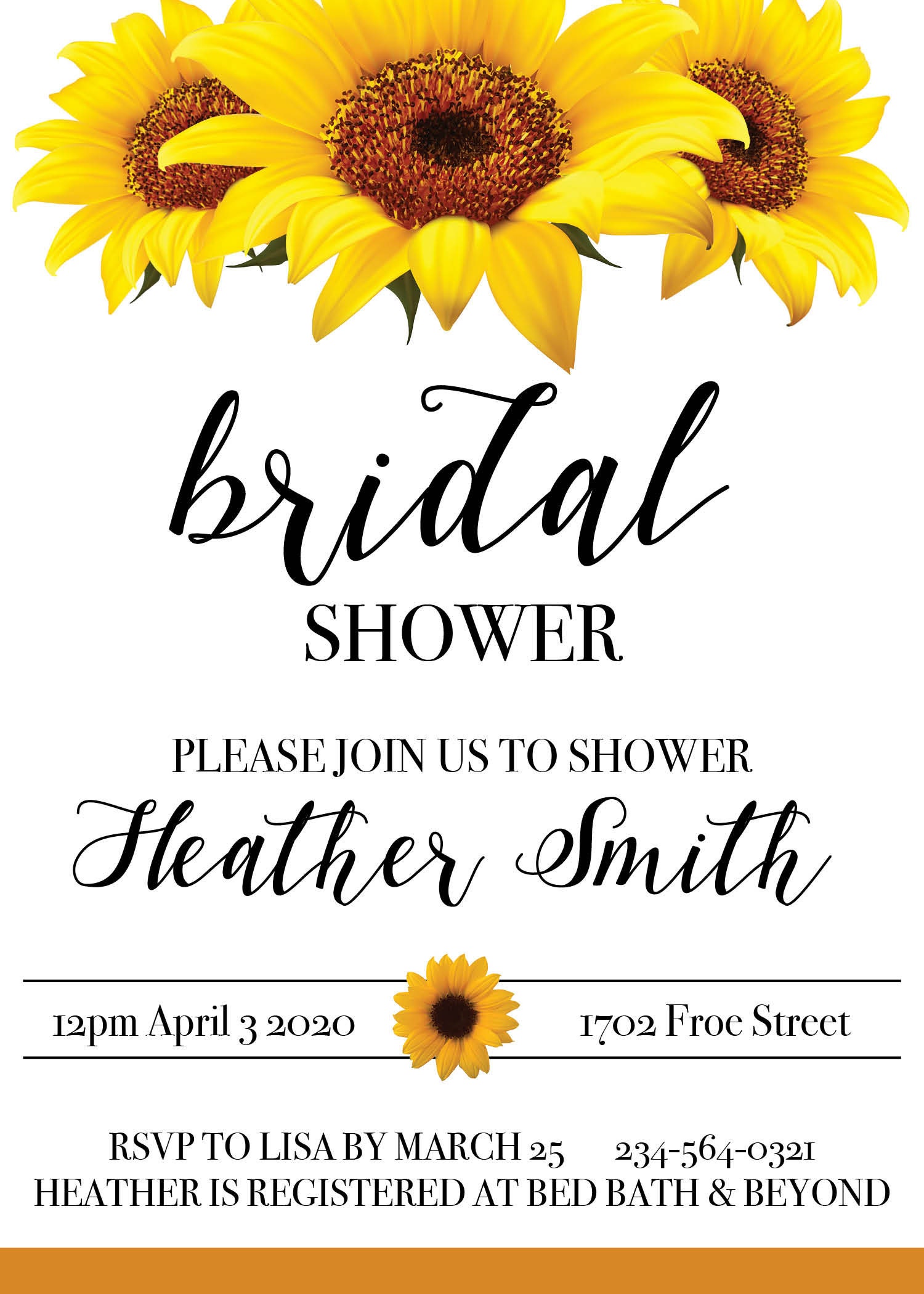 Sunflower Theme Bridal Shower Invitation