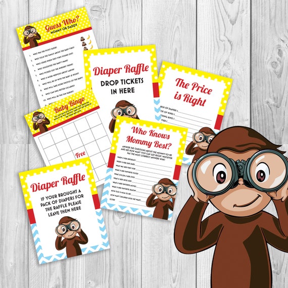 Pacchetto giochi Curious George per Baby Shower 4 giochi, 2