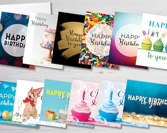 Birthday Cards - 12 Different Designs- A2 Size 4.25 x 5.5 (envelopes included)