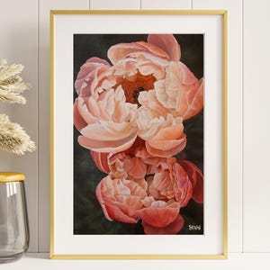 Peonies Art Print: Vintage Style Floral Painting