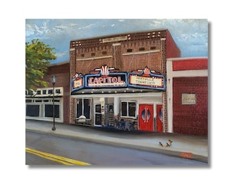 Teatro Capitol, centro de Maryville, Tennessee. Pintura al óleo original. Bellas Artes. Decoración del hogar.