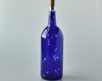 Empty Magnum Wine Bottle Blue with Cork Lights, Large Wine Bottle Blue with String Lights, Wine Bottle Crafts and Decor, Wedding Centerpiece