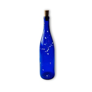 Deep Blue Empty Burgundy Wine Bottle With Fairy Lights Powered From The Cork, Wine Bottle Decor With Lights, Wine Bottle Crafts