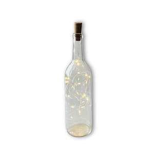 Clear Wine Bottle With Warm White Fairy Lights Powered from Cork, Lighted Wine Bottle Centerpieces - Wedding & Party Decorations