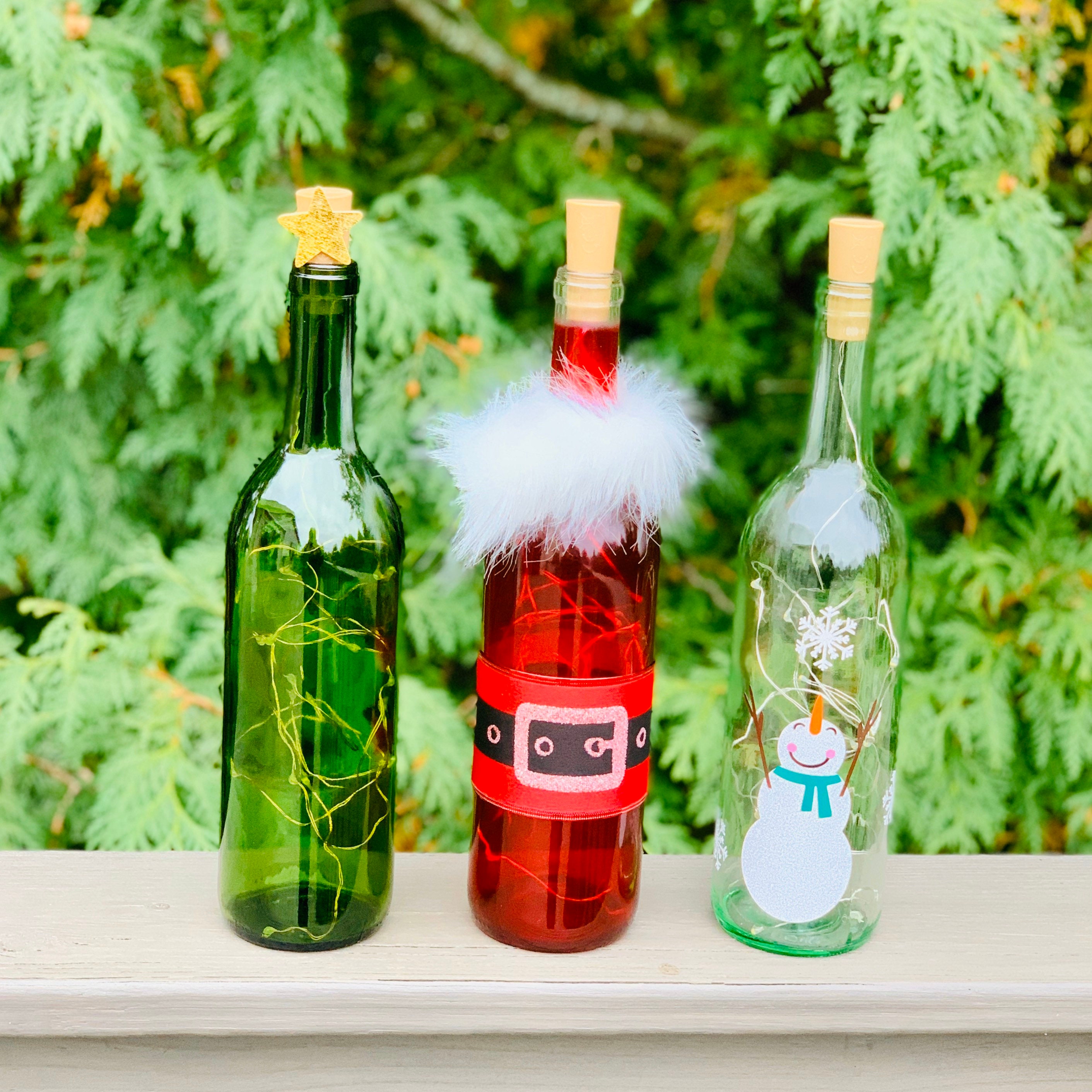 Holiday Wine Bottle Decorations With Lights Santa Snowman Etsy UK