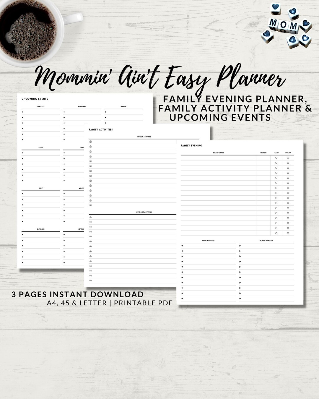 Family Planner, 2023 Planner, Family Activity Planner, Evening Planner