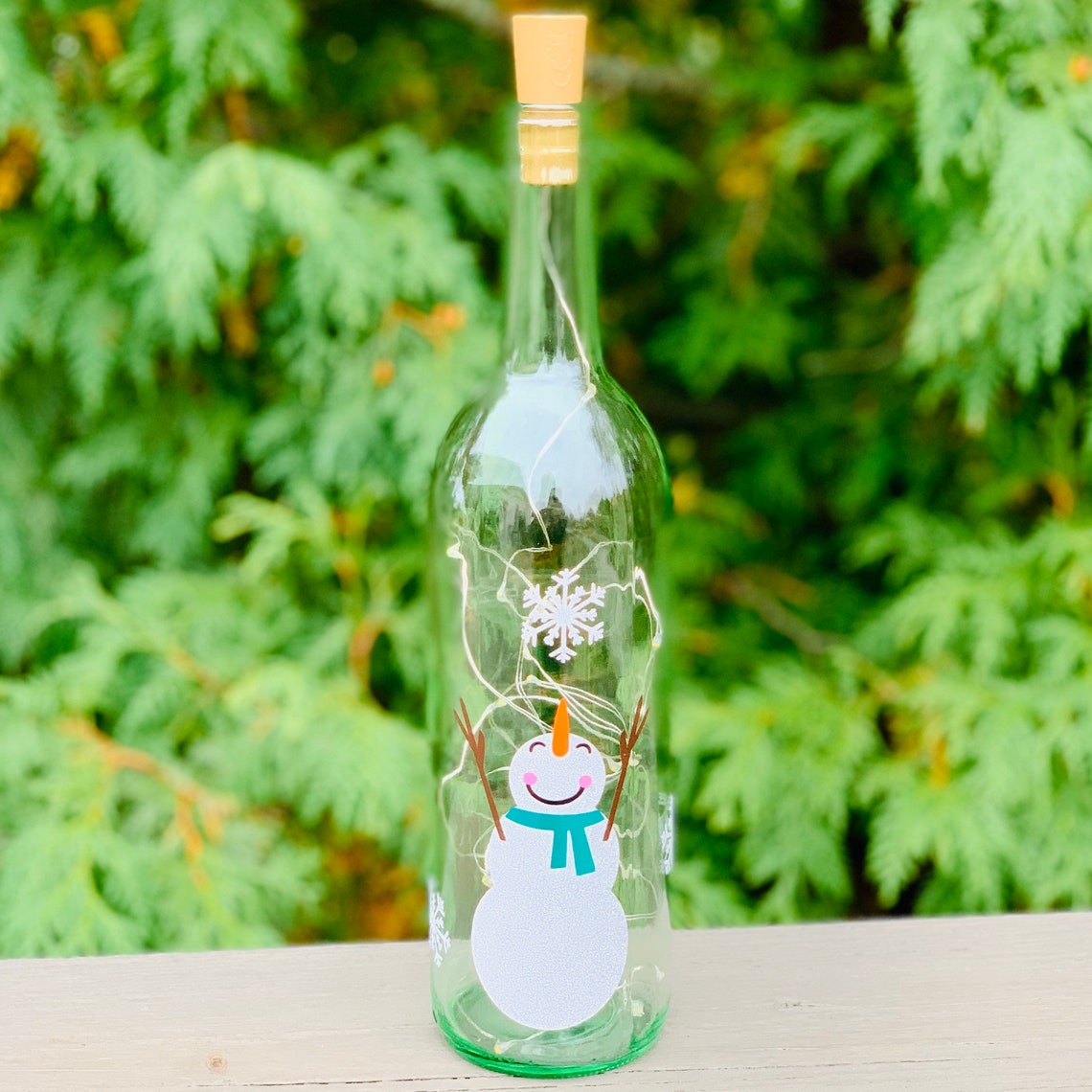 Holiday Wine Bottle Decorations With Lights Santa Snowman Etsy UK