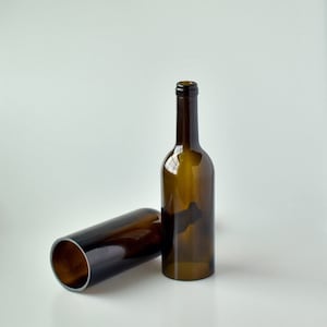 Botella de vino cortada de 28 cm de alto, botella de vino sin fondo, portavelas para botella de vino, portavelas único