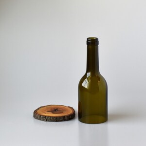 Oak Wood Coaster Base with a Smoothly Cut Wine Bottle, Wine Bottle Candle with Base image 3