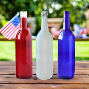 Red White and Blue Wine Bottles, DIY Patriotic Decor, Patriotic Centerpiece
