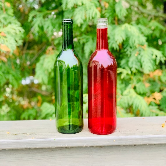 Empty Vibrant Red and Green Wine Bottles Red Green Wine Etsy