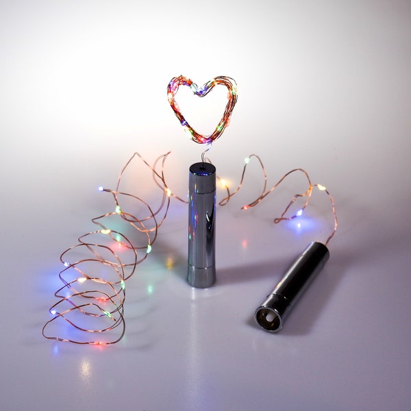 Wine Bottle Cork Lights, Fairy Lights, Wedding Centerpiece, Copper Wire Colored LED Lights *No Bottle, Metallic Silver Cork