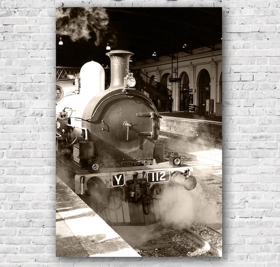 Steam Train Industrial Black And White Photography Boys Room Garage Wall Art Gym Ballarat Station
