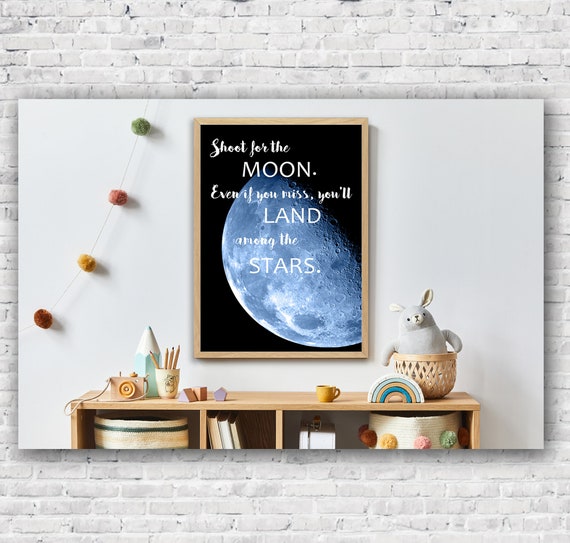 Shoot For The Moon Nursery Quote Print Boys Wall Art Star Inspirational Baby Room Decor A4 UNFRAMED 
