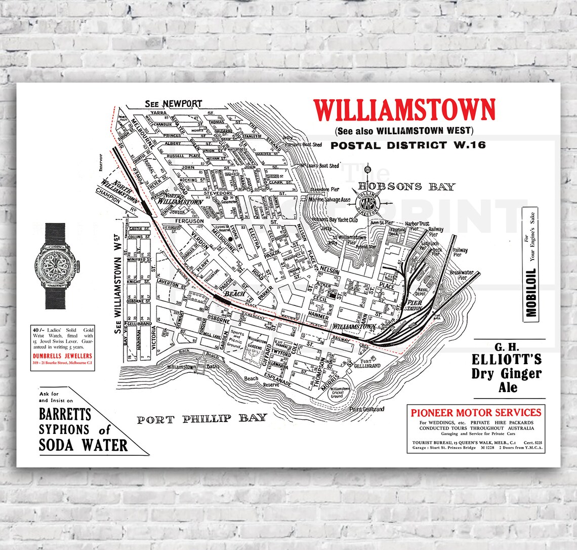 Williamstown Map Vintage Melbourne Map Etsy