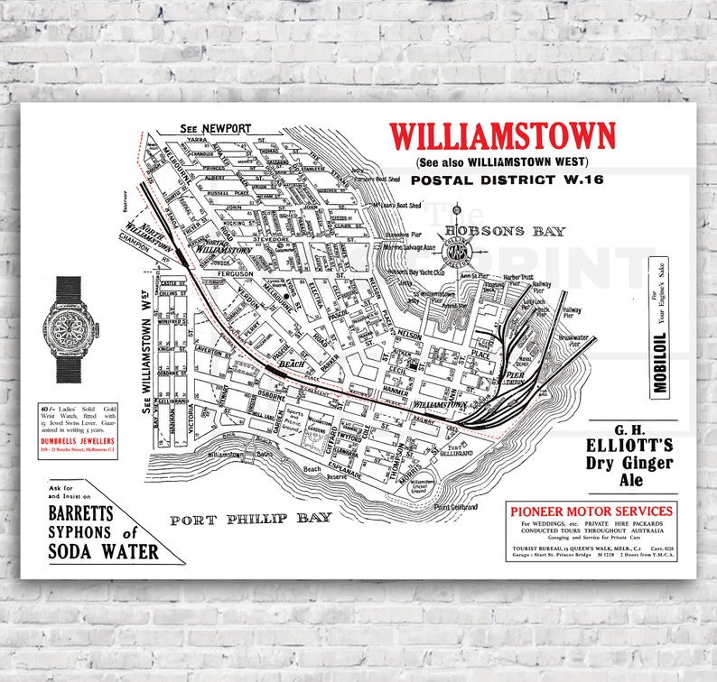 Williamstown Map Vintage Melbourne Map Etsy